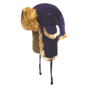 Crown Cap Wool Blend Aviator Hat with Rabbit Trim - Aubergine/Natural - XL