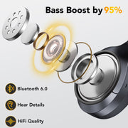 IKT Hybrid Active Noise Cancelling Over Ear Headphones, Bluetooth 6.0, 6 EQ Modes, Bass Boosted, Transparency and Game Mode, 100H Battery Life, Black
