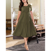 a.Jesdani Women's Plus Size Casual Short Sleeve Flowy Tiered Summer Maxi Dress, M, Army Green