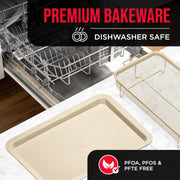 Bakken-Swiss Crisper Tray 2-Piece Set, White Marble Non-Stick Coating, Carbon Steel Bakeware, Extra Large 19 in x 13 in, Basket Design for Healthier Cooking BAKCRIPL88