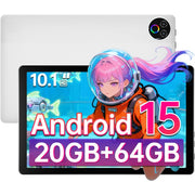 Hotlight KB1001 Tablet, Android 15, 10.1-Inch IPS HD Display, 20GB RAM, 64GB Storage, 5000mAh Battery, Bluetooth 5.0, Wi-Fi 6, White
