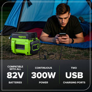 Greenworks Commercial 82PI1 82V 300W Vehicle Power Inverter, Portable Lightweight Design, Multiple Outlets, INB501