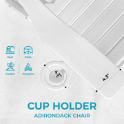 MUCHENGHY Folding Adirondack Outdoor Patio Chair with Built-in Cup Holder, White, HDPE Material, Supports 380 lbs, WM-PKQWY-WHITE