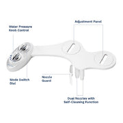 LUXE Bidet W85 Fresh Water Dual-Nozzle Self-Cleaning Non-Electric Bidet Attachment, Pearl Grey on White