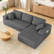 Neche 108 in Boneless L-Shaped Corduroy Sectional Sofa, Gray, Right-Facing Chaise, Deep Seating