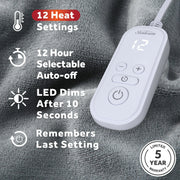 Sunbeam 13704 Electric Heated Bed Blanket Grey Soft Microplush 12 Heat Settings Twin 84 x 62