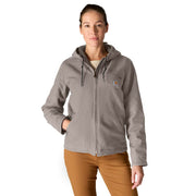 Carhartt Women's Iconic Washed Duck Sierra Jacket, Sherpa Lined, Quilted Nylon Sleeves, Attached Hood, Taupe Gray, Medium, 104292