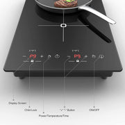 VBGK Double Induction Cooktop, 2000W, 2 Burner Electric Countertop Hot Plate, Touch Control, Timer, Child Lock, Black
