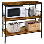 Cheflaud KT-1504 Rolling Kitchen Storage Cart Island with large open shelves and Large Worktop 3-Tier Kitchen Bakers Rack with 10 Hooks Stable Steel Structure and Easy Assembly Rustic Brown