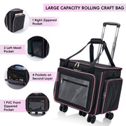 Fegat Rolling Craft Bag Large Tote with Laptop Compartment, Detachable Dolly, Five-Wheel Roller, Black, 17.3 in