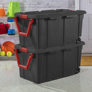 Sterilite 1469-90 Plastic 40 Gallon Wheeled Industrial Tote Black Set of 2