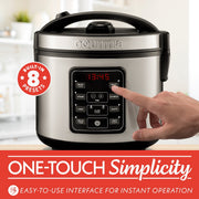 Gourmia GRC312 3 Qt Rice & Grain Cooker & Steamer 12 Cup Cooked (6 Cup Uncooked) Stainless Steel