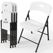 WASUHE 4 Pack White Folding Chairs with Enhanced Iron Frame, Stackable Plastic Folding Chairs