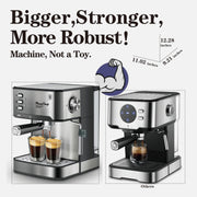 Plum Chef Semi-Automatic Espresso Machine, 20 Bar Italian Pump, Stainless Steel, Milk Frother Steam Wand, 54oz Water Tank