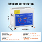 KFFKFF Ultrasonic Cleaner, 15L Stainless Steel Tank, 40kHz Frequency, Digital Heater and Timer, Professional Lab Jewelry Eyeglass Cleaner, 20A