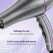NEXPURE Ionic Hair Dryer with Diffuser, 2000W High-Speed Motor, 3 Heat Settings, 2 Speeds, Cool Shot, Purple