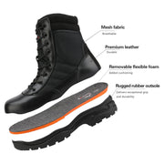 NORTIV8 Men's Military Tactical Work Boots, Leather and Breathable Fabric, Side Zipper with Hook-Loop Strap, Ankle-High, Black, 8in Shaft