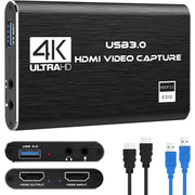GKEAPZA 4K HDMI Video Capture Card, USB 3.0, 4K@60fps and Full HD 1080p@60fps, Aluminum Alloy, Microphone Input and Headphone Output