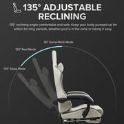Gtracing GTW-300-WR-V Gaming Chair Ergonmic Fabric Reclining Chair with Footrest & Linkage Armrest, White/Gray