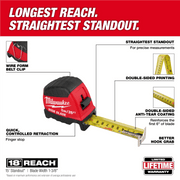 Milwaukee 48-22-1226 Tape Measure, 8m/26ft Wide Double-Sided Blade, 18ft Reach, Black