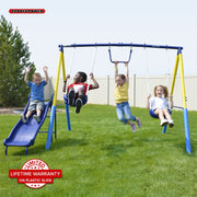 Sportspower My 1st Metal Swing Set with 2 Swings, Trapeze Bar, 5ft Slide, Blue and Yellow, Ages 3-8, 400lbs Capacity MSC-4070-BM