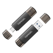 TOPESEL TOP207 USB 3.0 Dual USB-C and USB-A Flash Drive, 32GB, Pack of 2, Black