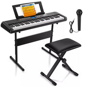 Donner DEK-200 61 Key Piano Full-Size Electronic Keyboard Set, Dual Keyboard, Auto Accompaniment, Metronome, Record, Includes 300 Tones and Rhythms, with Stand, Bench, Microphone