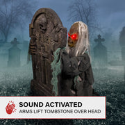 Haunted Hill Farm Tombstone Lifter Animatronic, Sound-Activated Zombie with Red LED Eyes, Battery Operated, 30.5 in, Indoor or Covered Outdoor Halloween Decoration