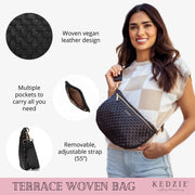 Kedzie Terrace Woven Crossbody Bag, Adjustable Strap, Lightweight Compact Everyday Shoulder Purse, Black, KDZTC-BLK