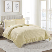 My Texas House Gingham Ruffle 3-Piece Quilt Set, Yellow, Full/Queen, Cotton and Polyester Blend, Farmhouse Style