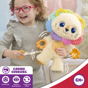 Playskool Sensory Pal Lion Plush Interactive Stuffed Animal with Motion, Silicone Teething Accents, Built-in Rattle, 14 Inch