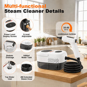 KANFUAQ Handheld Steam Cleaner, 2500W Power, 3-Level Adjustable Steam Control, 1.4L Large Tank, 15pcs Accessories, Portable Steamer for Home Bathroom Kitchen Car, White, TC-SC-005