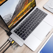 Sanho Hyper NET 6-in-2 USB-C Docking Station, 4K30Hz HDMI, Gigabit Ethernet, 40Gbps Data Transfer, 100W Power Delivery, Aluminum, Silver, GN28N-SILVER