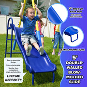Sportspower My 1st Metal Swing Set with 2 Swings, Trapeze Bar, 5ft Slide, Blue and Yellow, Ages 3-8, 400lbs Capacity MSC-4070-BM