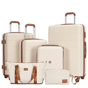 Travelhouse TH6608-6WH 6 Piece Hardshell Luggage Set Hardside Lightweight Suitcase with TSA Lock Spinner Wheels, White