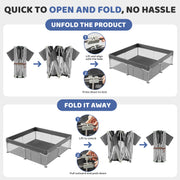 babyeap Foldable Baby Playpen with One-Button Folding, Durable Tear-Resistant Fabric, Breathable Mesh Panels, Non-Slip Feet, Large 62x62x27 in, Deep Gray, TYD012