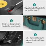 DIGITNOW Vinyl Record Player Bluetooth Turntable 3-Speed Belt-Driven Portable Suitcase with Built-in Speakers Green 415