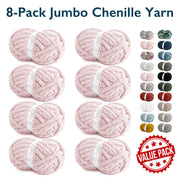 ComfiTime Jumbo 7 Chenille Yarn, Thick Soft Fluffy Polyester, 28 Yds Per Skein, Machine Washable, 8-Pack, Soft Pink