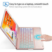 Kvago iPad Keyboard Case for 10.2 Inch 9th 8th 7th Generation with Backlit Touchpad, Auto Sleep/Wake, Built-In Pencil Holder, Rose Gold