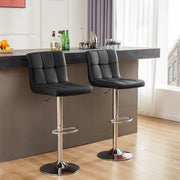 Concetta Set of 2 Adjustable Swivel Bar Stools, White PU Leather, Low Back, Metal Frame with Footrest, 36.5-44.5 in Height