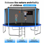 Mersco _W1163120240 14ft Outdoor Trampoline for Kids and Adults with Basketball Hoop and Enclosure Net, Blue
