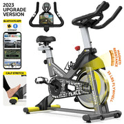 POOBOO D525KM03 Stationary Exercise Bike with LCD Monitor, Gray