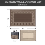DEORAB Outdoor Rug, Waterproof Reversible Plastic Patio Carpet, 6 x 9 ft , Coffee and Brown- UV Protection