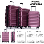 Travelhouse TH6031 Luggage 3 Piece Set Hardshell Lightweight Suitcase with TSA Lock Spinner Wheels 20/24/28 inch Deep Purple