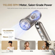 Dreame Pocket Hair Dryer, 1300W Ionic Technology, Portable Folding Design, Dual Voltage, Fast Drying with Diffuser, Titanium Gold, AHD51