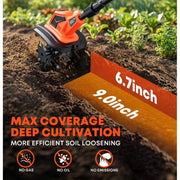 Tanbaby SY-818 Cordless Electric Cultivator, 360 RPM Garden Cultivator, Battery-Powered Marker with 2 x 4.0 Ah Batteries, 9