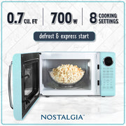 Nostalgia Retro Microwave Oven, 0.7 Cu Ft, 700W Countertop, 8 Auto Cook Programs, 10 Power Levels, Rotating Glass Turntable, Child Safety Lock, Ivory, NRMOPM7IVY6A