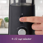 Mr. Coffee Multi-Grind 12-Cup Automatic Coffee Grinder, Black, Stainless Steel Blades, 5 Grind Settings, Lid-Activated Safety Switch, BVMC-PBG77