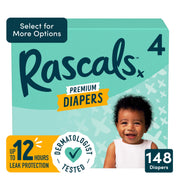 ZURU 93918 Rascals Premium Absorbent Baby Diapers Size 4, Unisex, 148 Count