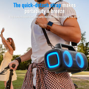VUOPAX Portable Bluetooth Speaker, 140W Peak Power, IP65 Waterproof, Bass Boost, Bluetooth 5.3, RGB LED Lights, True Wireless Stereo Pairing, 24H Playtime, Black